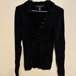 White House Black Market Black Ribbed Henley Knit Top Women’s Large